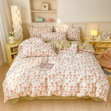 91家纺网 家纺一手货源 找家纺 梦之岛 2024新款A类母婴级泡泡棉皱皱纱碎花四件套 初暖