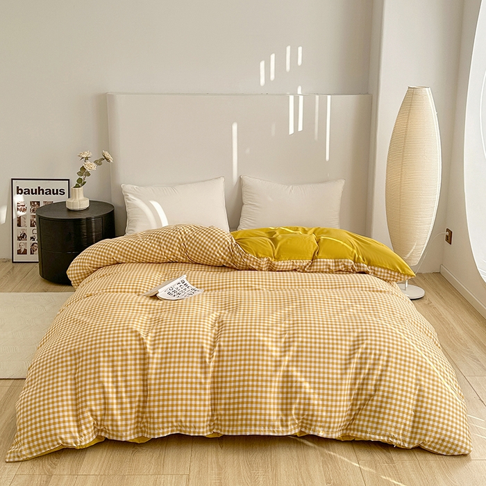 91家纺网 家纺一手货源 找家纺 家贝爱 2024新款简约轻奢水洗棉四件套 黄小格