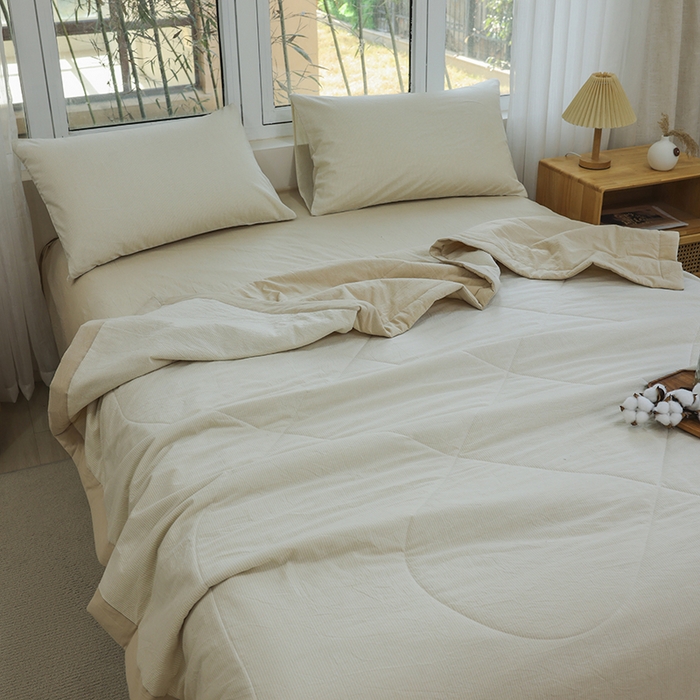 91家纺网 家纺一手货源 找家纺 柠萌 新款全棉色织水洗棉棉花夏被四件套里外全棉夏凉被 米密条