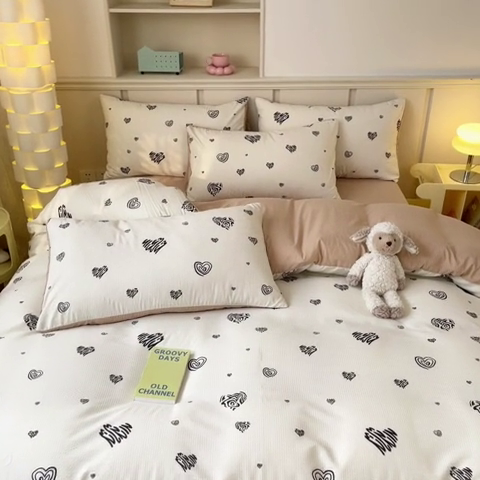 91家纺网 家纺一手货源 找家纺 梦之岛 2024新款A类母婴级泡泡棉皱皱纱碎花四件套 心语