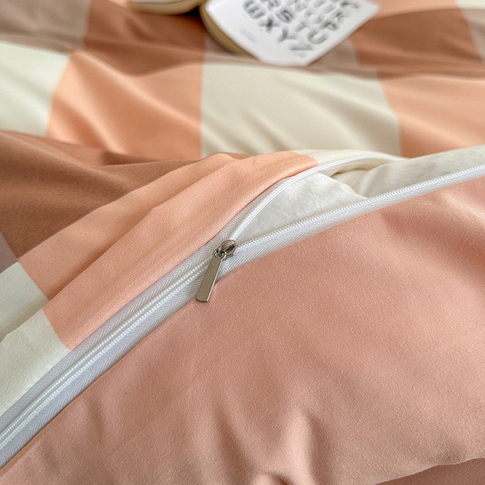 91家纺网 家纺一手货源 找家纺 家贝爱 2024新款简约轻奢水洗棉四件套 粉玉大格