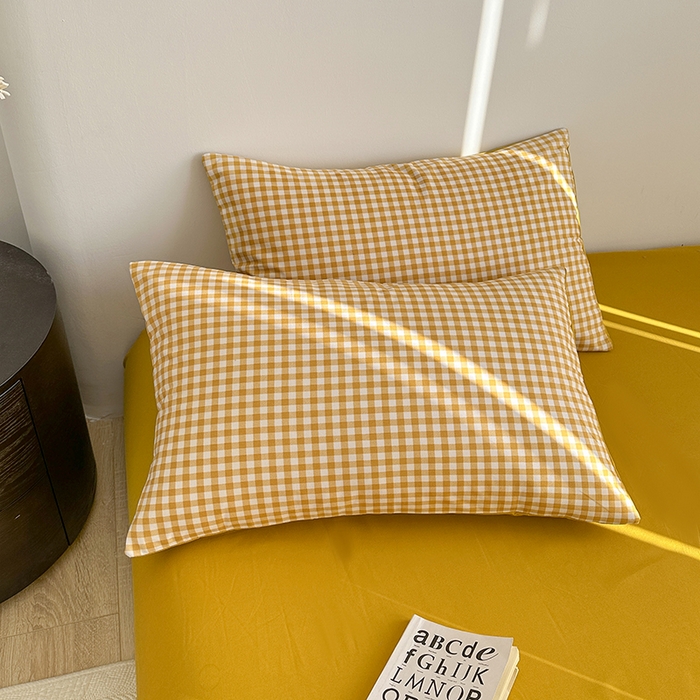 91家纺网 家纺一手货源 找家纺 家贝爱 2024新款简约轻奢水洗棉四件套 黄小格