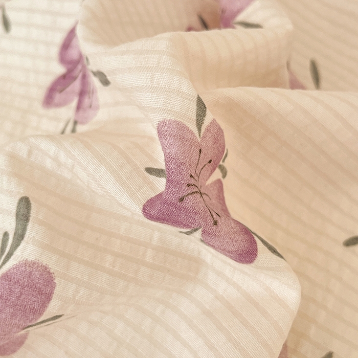 91家纺网 家纺一手货源 找家纺 梦之岛 2024新款A类母婴级泡泡棉皱皱纱碎花四件套 紫薰