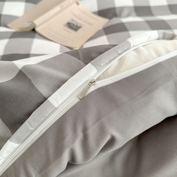91家纺网 家纺一手货源 找家纺 家贝爱 2024新款简约轻奢水洗棉四件套 灰中格