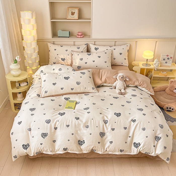 91家纺网 家纺一手货源 找家纺 梦之岛 2024新款A类母婴级泡泡棉皱皱纱碎花四件套 心语