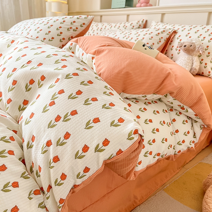 91家纺网 家纺一手货源 找家纺 梦之岛 2024新款A类母婴级泡泡棉皱皱纱碎花四件套 拾秋