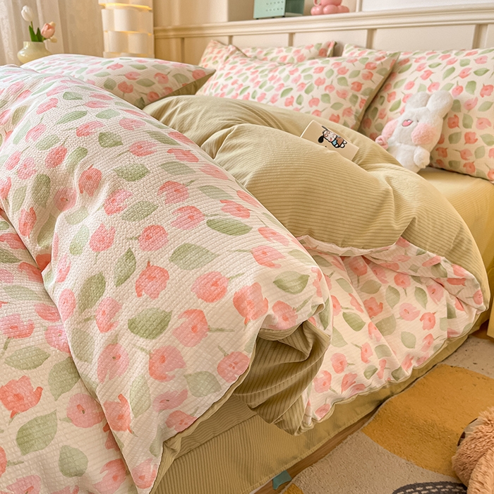 91家纺网 家纺一手货源 找家纺 梦之岛 2024新款A类母婴级泡泡棉皱皱纱碎花四件套 寻梦