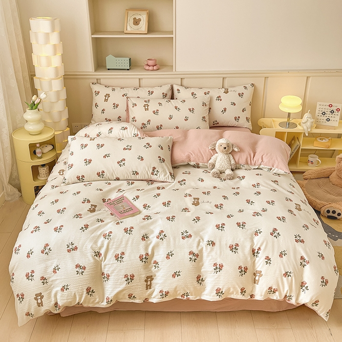 91家纺网 家纺一手货源 找家纺 梦之岛 2024新款A类母婴级泡泡棉皱皱纱碎花四件套 舒雅