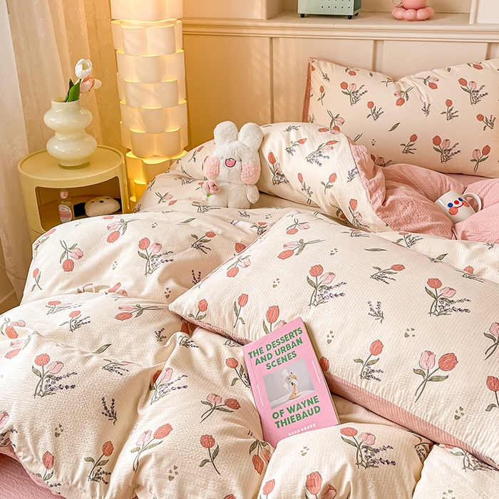 91家纺网 家纺一手货源 找家纺 梦之岛 2024新款A类母婴级泡泡棉皱皱纱碎花四件套 莉娅