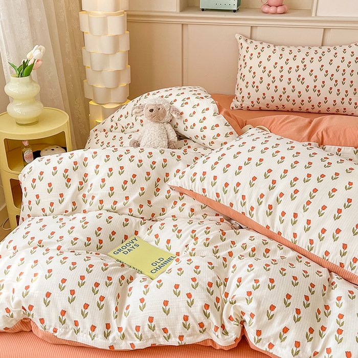 91家纺网 家纺一手货源 找家纺 梦之岛 2024新款A类母婴级泡泡棉皱皱纱碎花四件套 拾秋