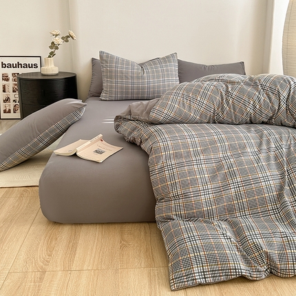 91家纺网 家纺一手货源 找家纺 家贝爱 2024新款简约轻奢水洗棉四件套 莲雾格