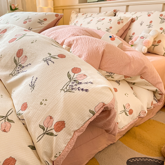 91家纺网 家纺一手货源 找家纺 梦之岛 2024新款A类母婴级泡泡棉皱皱纱碎花四件套 莉娅