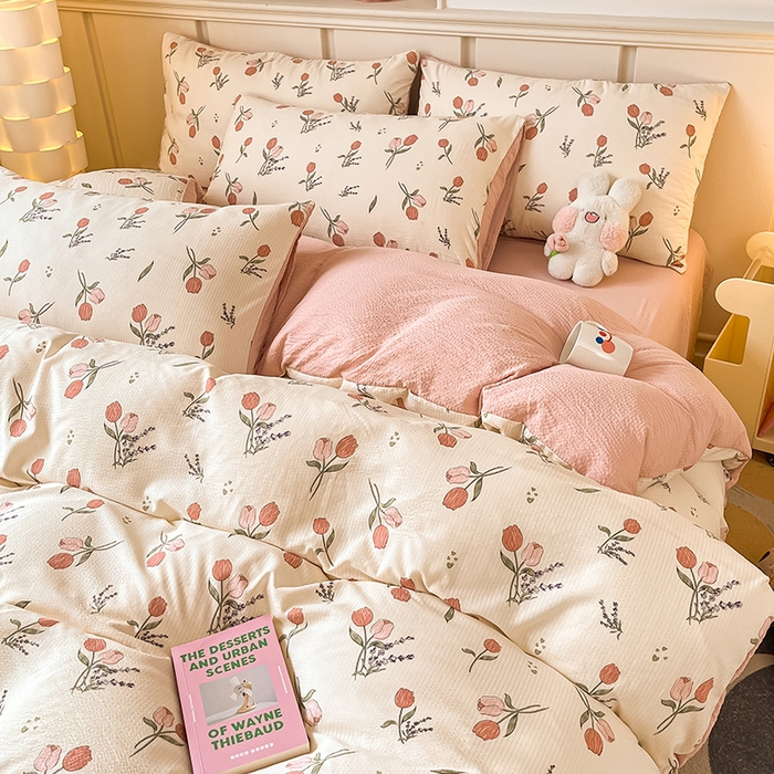 91家纺网 家纺一手货源 找家纺 梦之岛 2024新款A类母婴级泡泡棉皱皱纱碎花四件套 莉娅