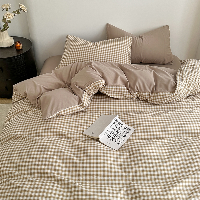 91家纺网 家纺一手货源 找家纺 家贝爱 2024新款简约轻奢水洗棉四件套 米小格