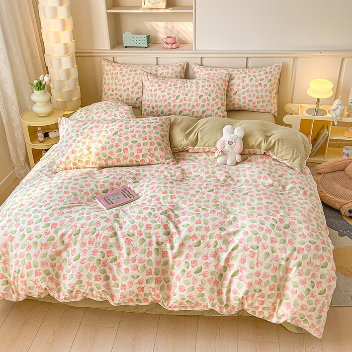 91家纺网 家纺一手货源 找家纺 梦之岛 2024新款A类母婴级泡泡棉皱皱纱碎花四件套 寻梦