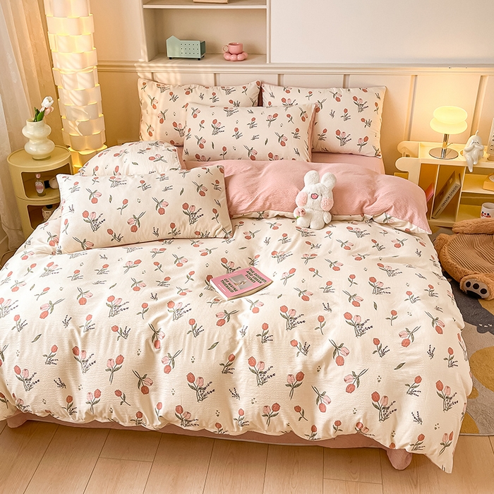 91家纺网 家纺一手货源 找家纺 梦之岛 2024新款A类母婴级泡泡棉皱皱纱碎花四件套 莉娅