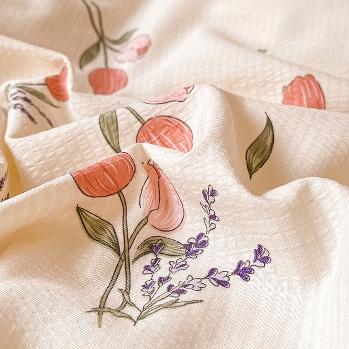 91家纺网 家纺一手货源 找家纺 梦之岛 2024新款A类母婴级泡泡棉皱皱纱碎花四件套 莉娅