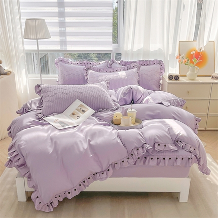 91家纺网 家纺一手货源 找家纺 宜凡家纺 2024新品全棉夹棉花边床笠四件套-心情 心情 优雅紫