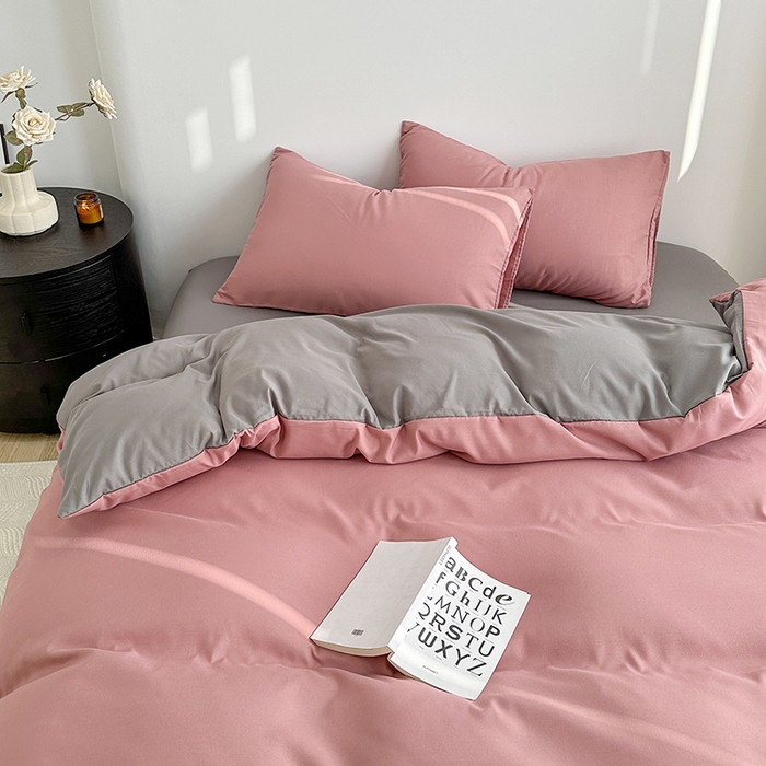 91家纺网 家纺一手货源 找家纺 家贝爱 2024新款简约轻奢水洗棉四件套 豆沙灰