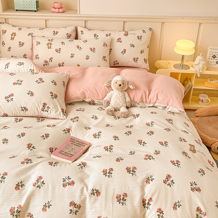 91家纺网 家纺一手货源 找家纺 梦之岛 2024新款A类母婴级泡泡棉皱皱纱碎花四件套 舒雅