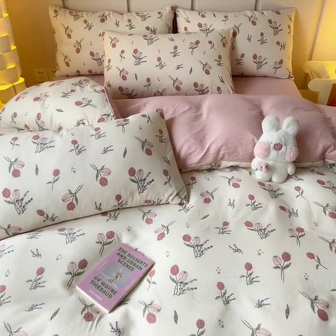 91家纺网 家纺一手货源 找家纺 梦之岛 2024新款A类母婴级泡泡棉皱皱纱碎花四件套 莉娅