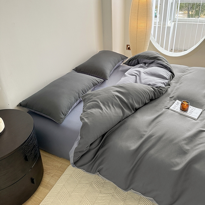 91家纺网 家纺一手货源 找家纺 家贝爱 2024新款简约轻奢水洗棉四件套 典雅灰高级灰