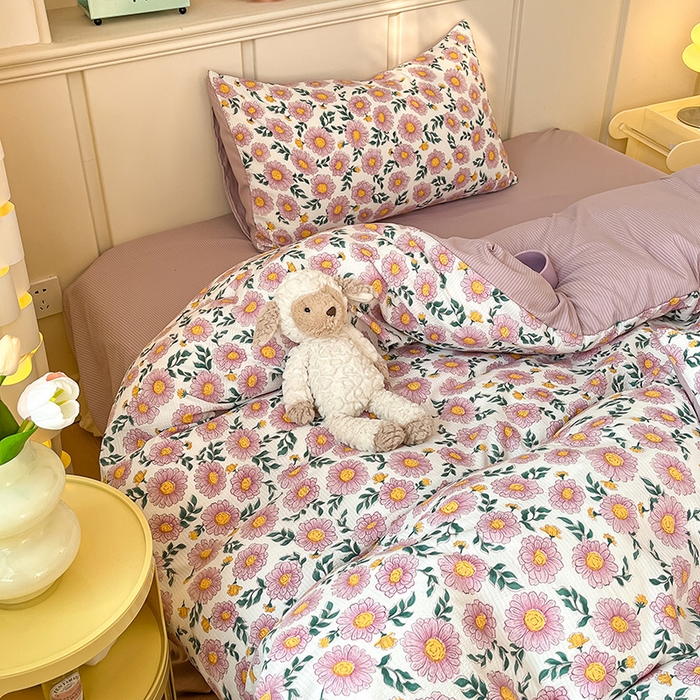 91家纺网 家纺一手货源 找家纺 梦之岛 2024新款A类母婴级泡泡棉皱皱纱碎花四件套 浅汐