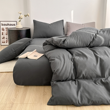 家贝爱 2024新款简约轻奢水洗棉四件套 极简深灰