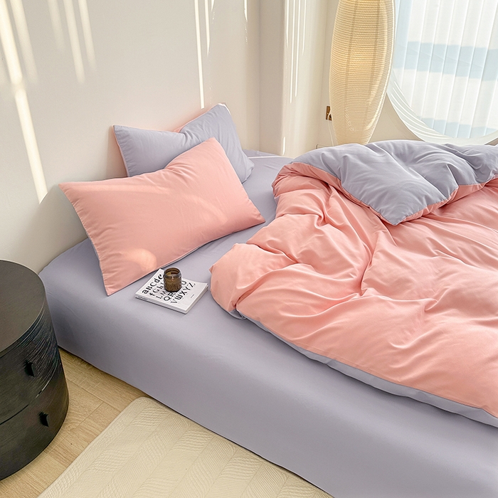 91家纺网 家纺一手货源 找家纺 家贝爱 2024新款简约轻奢水洗棉四件套 粉玉紫灰