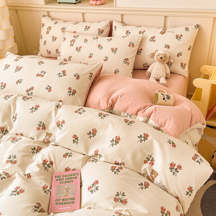 91家纺网 家纺一手货源 找家纺 梦之岛 2024新款A类母婴级泡泡棉皱皱纱碎花四件套 舒雅