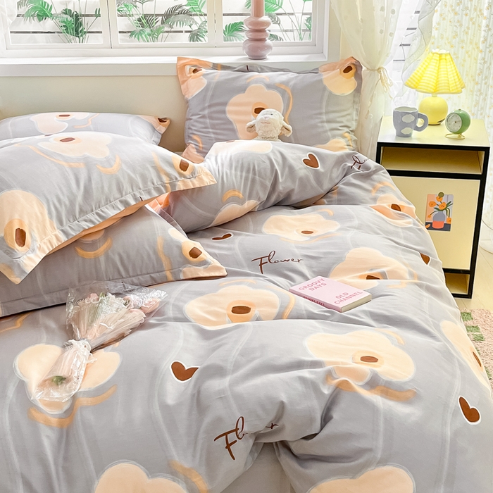 91家纺网 家纺一手货源 找家纺 铭成家纺 2024新款新疆棉喷气印花小清新系列单被套 梦甜-灰