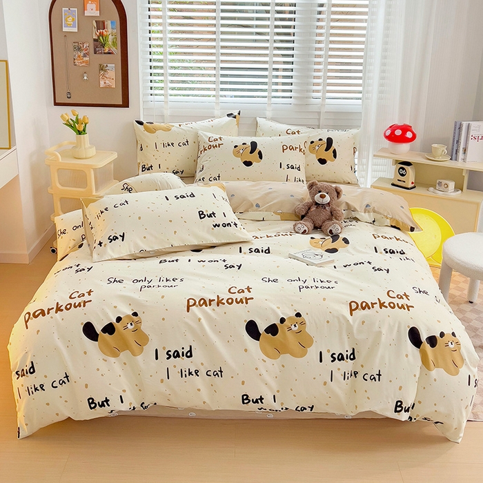 91家纺网 家纺一手货源 找家纺 西引力 2024新款全棉卡通印花单被套 大脸猫