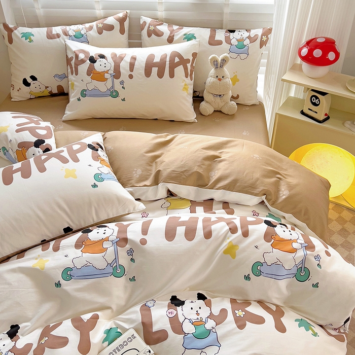 91家纺网 家纺一手货源 找家纺 西引力 2024新款全棉卡通印花单被套 滑板狗