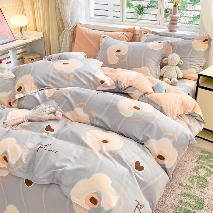 91家纺网 家纺一手货源 找家纺 铭成家纺 2024新款新疆棉喷气印花小清新系列单被套 梦甜-灰