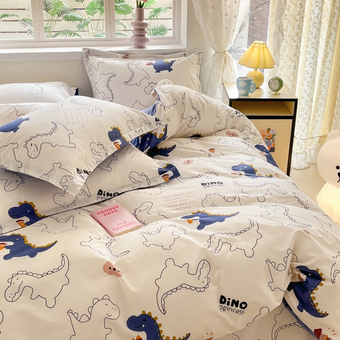 91家纺网 家纺一手货源 找家纺 铭成家纺 2024新款新疆棉喷气印花小清新系列单被套 面包龙