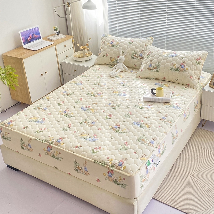 91家纺网 家纺一手货源 找家纺 九亭家纺 2024新款A类抗菌全棉夹棉防水床笠 防水-蘑菇屋