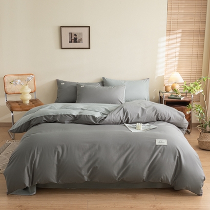 91家纺网 家纺一手货源 找家纺 ab家纺 2024新款40支全棉水洗棉双拼四件套 深灰浅灰