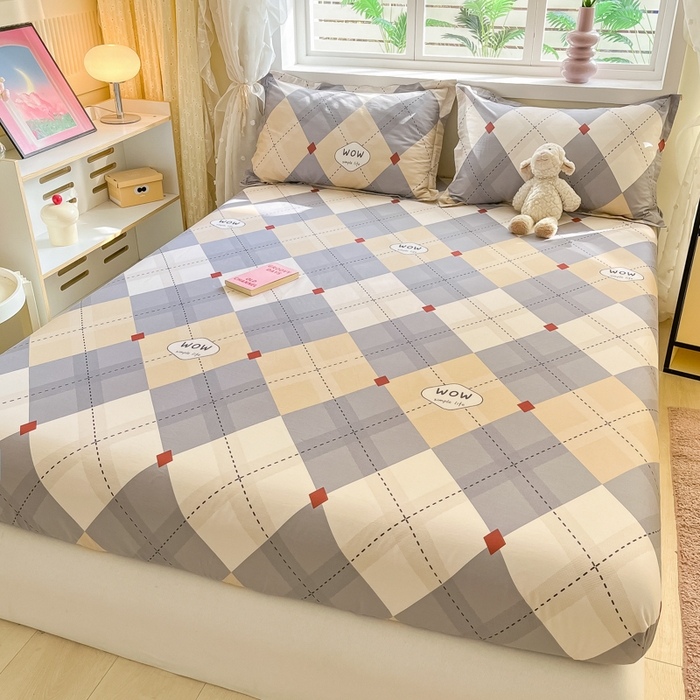 91家纺网 家纺一手货源 找家纺 铭成家纺 2024新款新疆棉喷气印花小清新系列单床笠 意林-灰