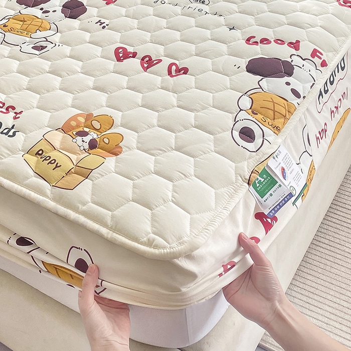 91家纺网 家纺一手货源 找家纺 九亭家纺 2024新款A类抗菌全棉夹棉防水床笠 防水-方糖起司