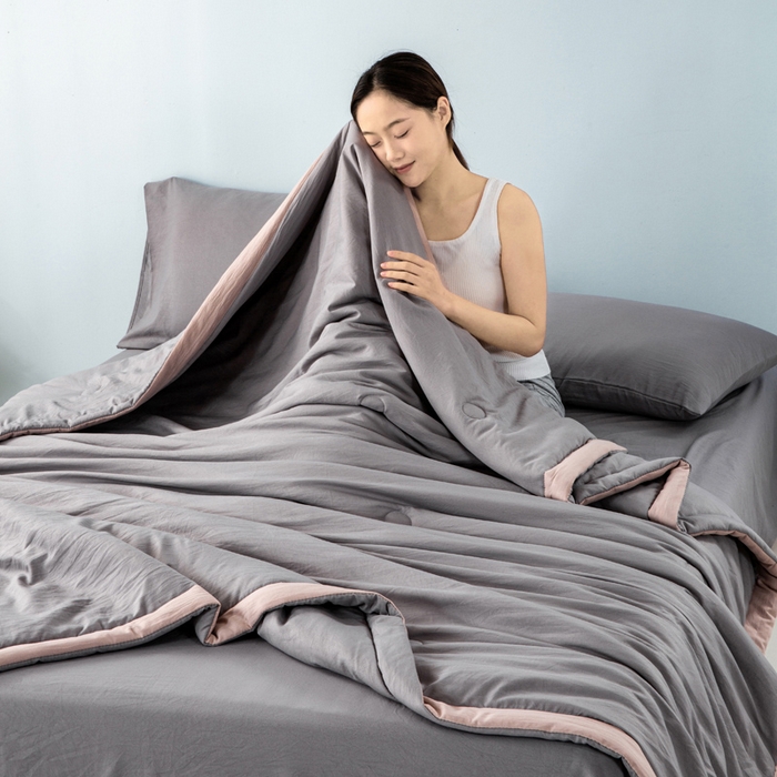 91家纺网 家纺一手货源 找家纺 森林人 2024新款A类水洗棉大豆纤维夏被四件套 绅士灰