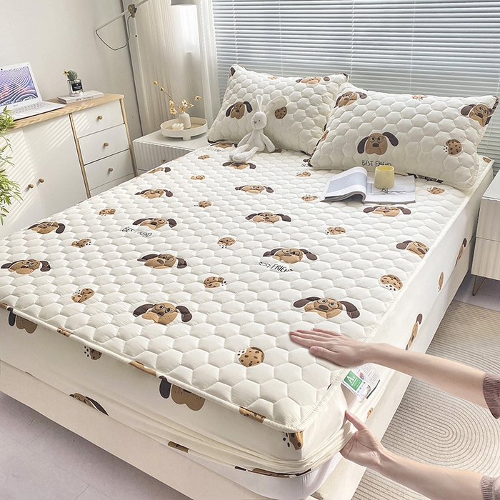 91家纺网 家纺一手货源 找家纺 九亭家纺 2024新款A类抗菌全棉夹棉防水床笠 防水-饼干狗