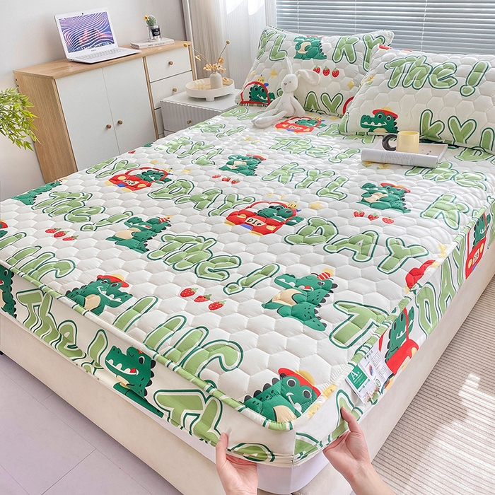 91家纺网 家纺一手货源 找家纺 九亭家纺 2024新款A类抗菌全棉夹棉防水床笠 防水款-鳄鱼日记