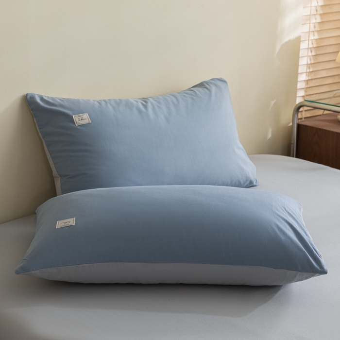 91家纺网 家纺一手货源 找家纺 ab家纺 2024新款40支全棉水洗棉双拼四件套 浅蓝灰