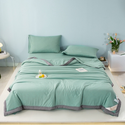 91家纺网 家纺一手货源 找家纺 森林人 2024新款A类水洗棉大豆纤维夏被四件套 薄荷绿