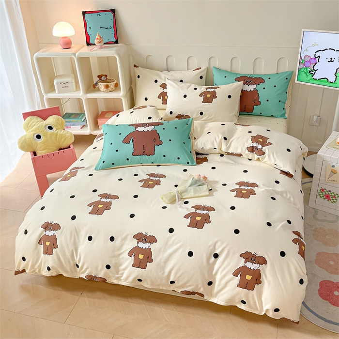 91家纺网 家纺一手货源 找家纺 呗旺鹿  2024新款舒适亲肤全棉40支大平网定位枕萌趣印花卡通四件套 尤克里