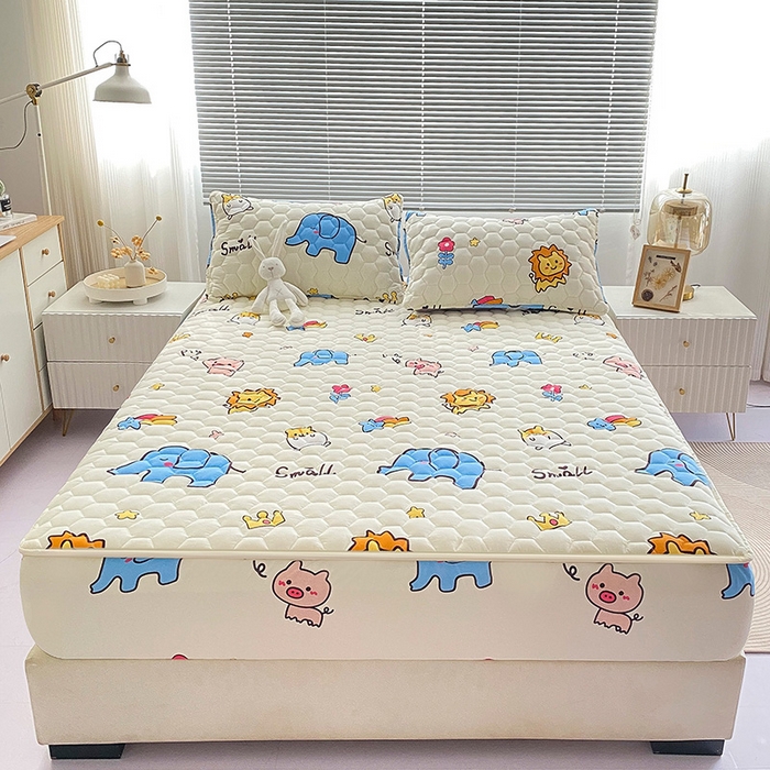 91家纺网 家纺一手货源 找家纺 九亭家纺 2024新款A类抗菌全棉夹棉防水床笠 防水-动物园