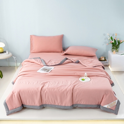 91家纺网 家纺一手货源 找家纺 森林人 2024新款A类水洗棉大豆纤维夏被四件套 豆沙