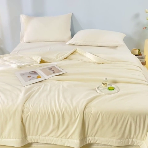 91家纺网 家纺一手货源 找家纺 森林人 2024新款A类水洗棉大豆纤维夏被四件套 珍珠白