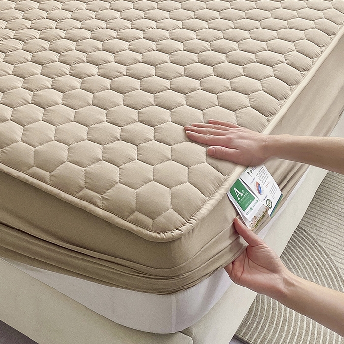 91家纺网 家纺一手货源 找家纺 九亭家纺 2024新款A类抗菌全棉夹棉防水床笠 防水-卡其