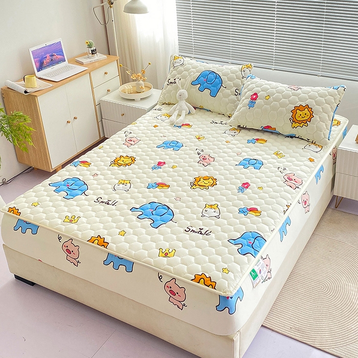 91家纺网 家纺一手货源 找家纺 九亭家纺 2024新款A类抗菌全棉夹棉防水床笠 防水-动物园